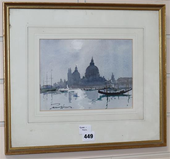 Edward Wesson, ink and watercolour, Venice Nocturn, signed, 17 x 23cm